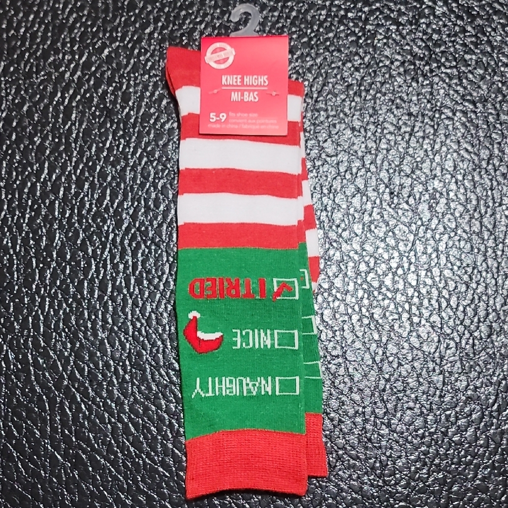 Christmas House Festive Holiday Striped Red and Green Knee High Socks